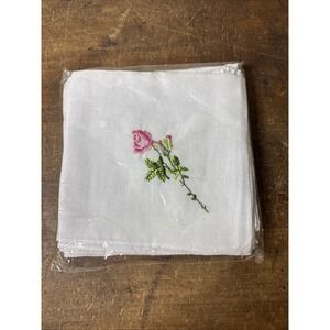 Set Of 12 New Ladies White Embroidered Hankerchiefs